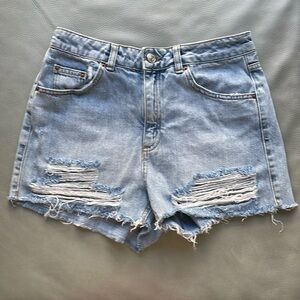 Topshop Moto Mom Denim Distressed Shorts
